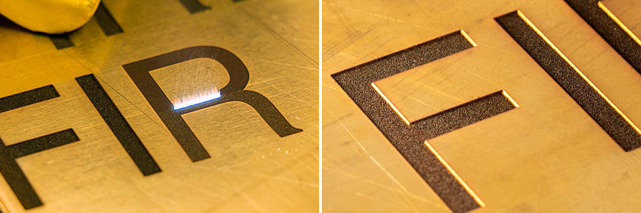 Picosecond laser engraved brass with no heat affected zone (HAZ)