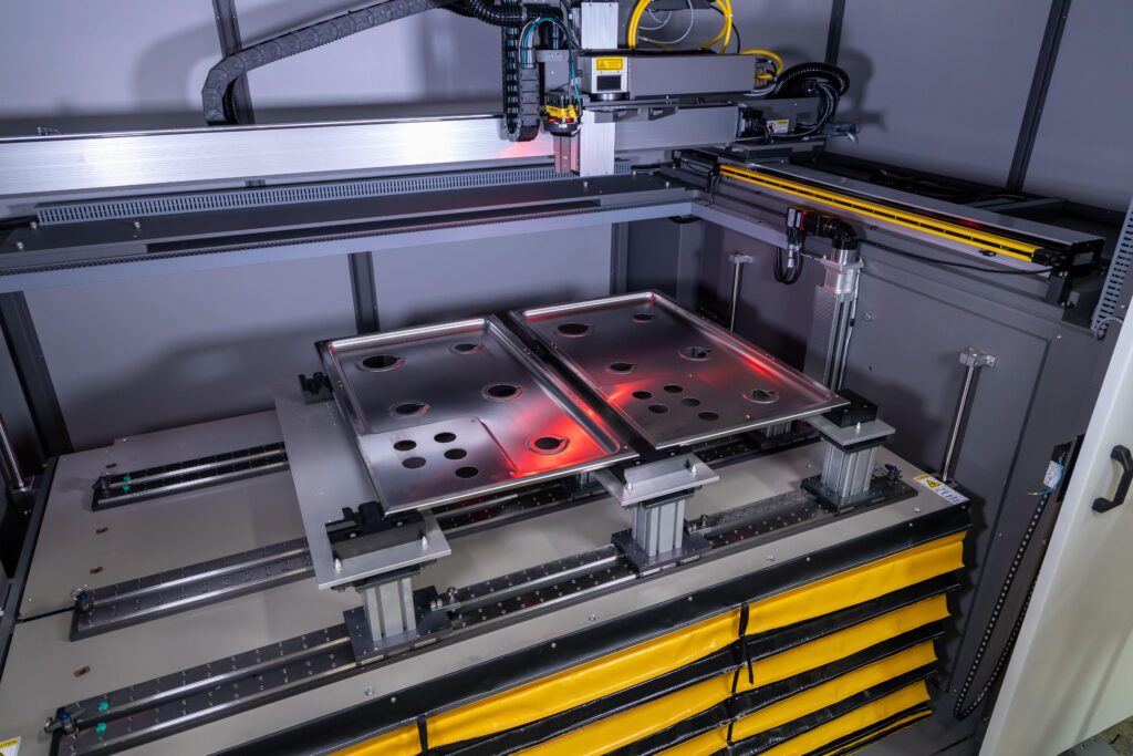 Large format gantry laser marking system for stainless steel appliance panels