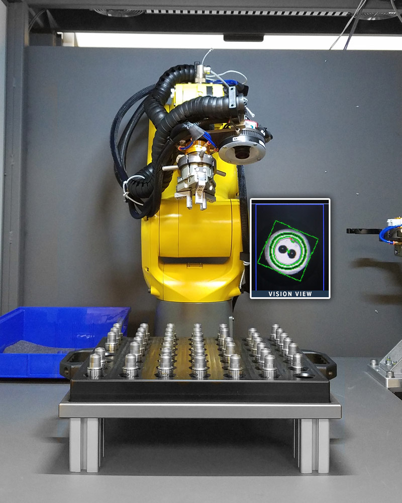 Robot with machine vision for metal laser marking
